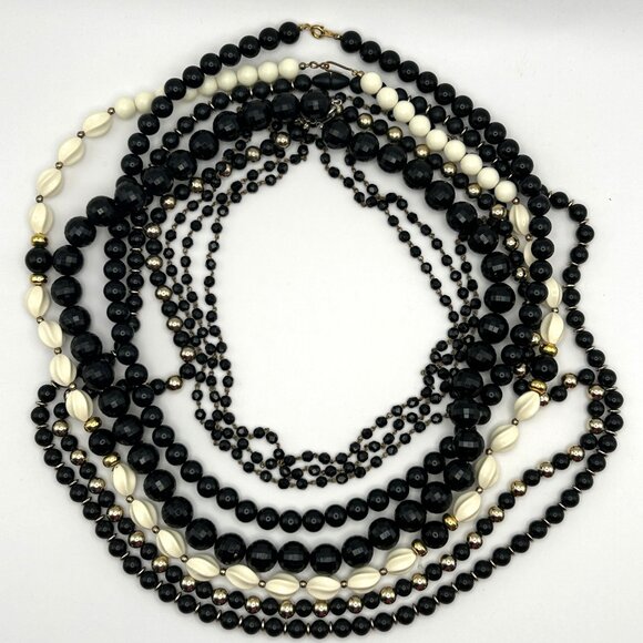 Vintage Black White Gold Beaded Necklace Lot 6 Wear Resell Craft - Picture 8 of 10